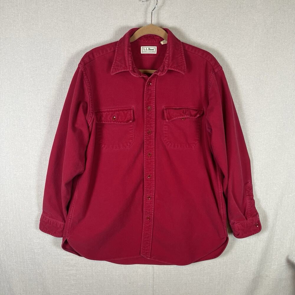 VTG LL Bean Maroon Chamois Cloth Mens Flannel Size Tall 17 XL USA *Tiny hole